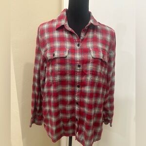 Madewell Red and Gray Plaid flannel Shirt